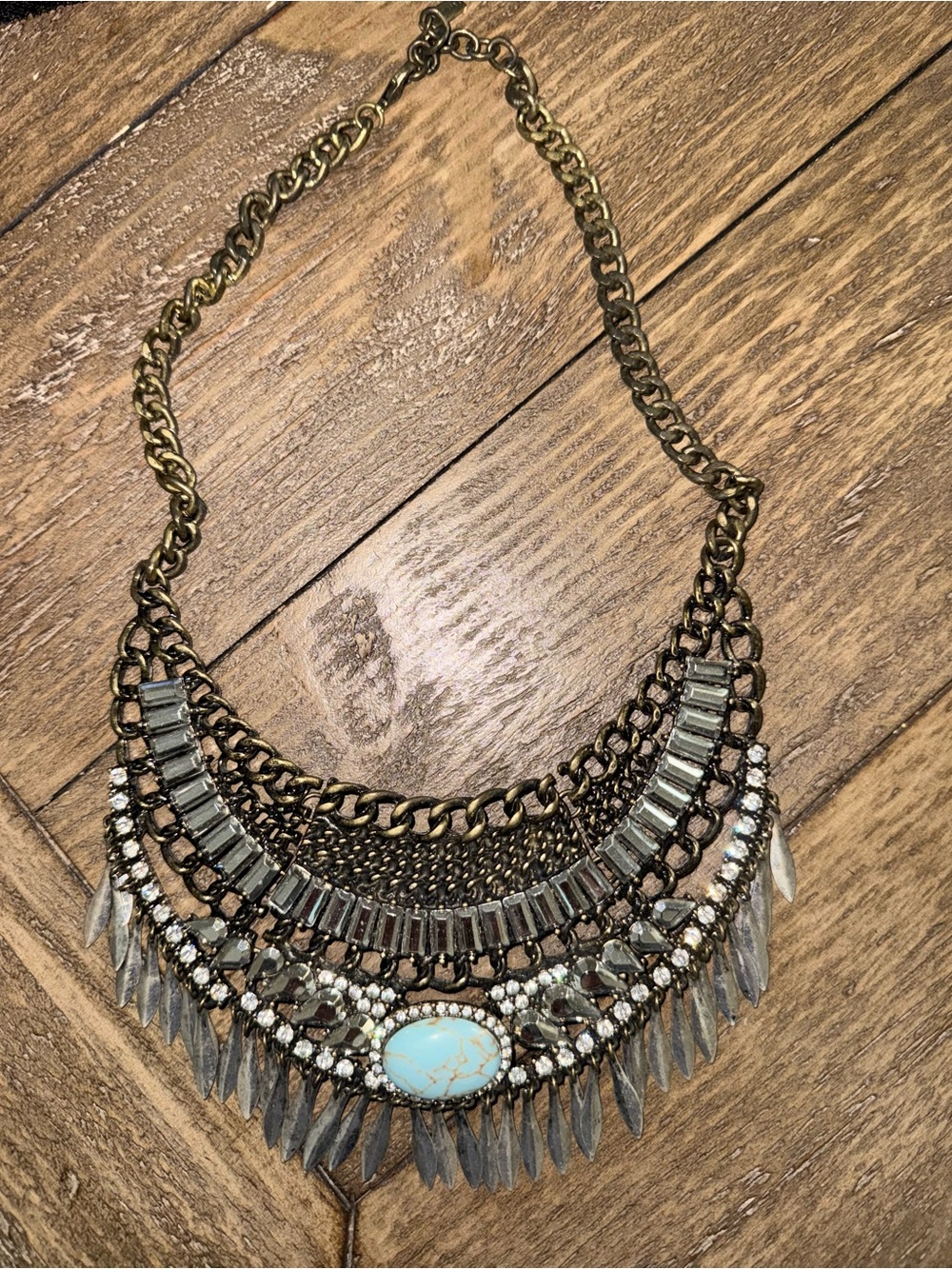 BaubleBar Antique Gold-Tone Turquoise Fringe Statement Necklace